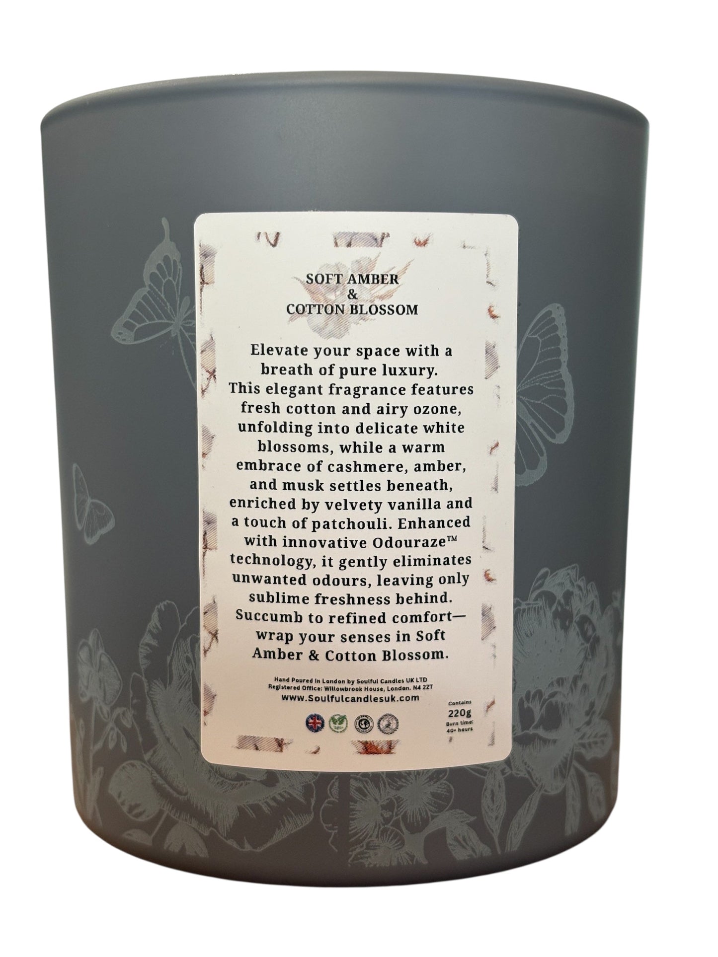 Soft Amber & Cotton Blossom – 30cl Odour Neutralising Candle