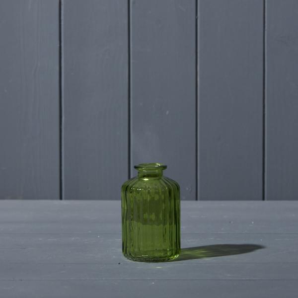 Emerald Green Ribbed Glass Bottle D6.3 x H10cm