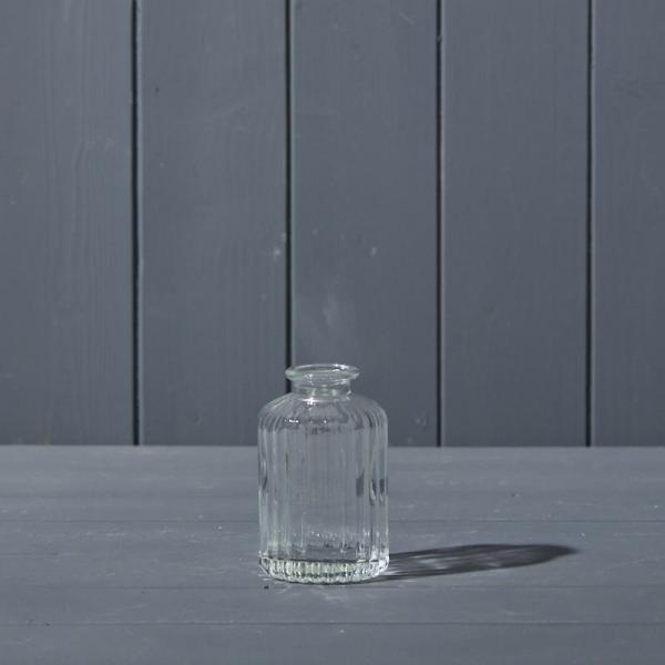 Clear Ribbed Glass Bottle H10cm x D3.7