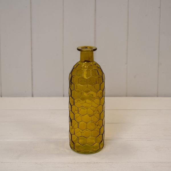 Yellow Honeycomb Glass Bottle D7 x H20cm