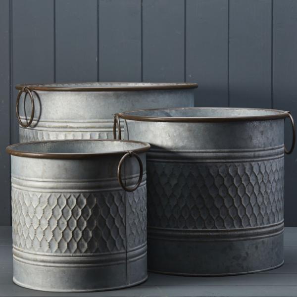 Set of Three Zinc Honeycomb Planters