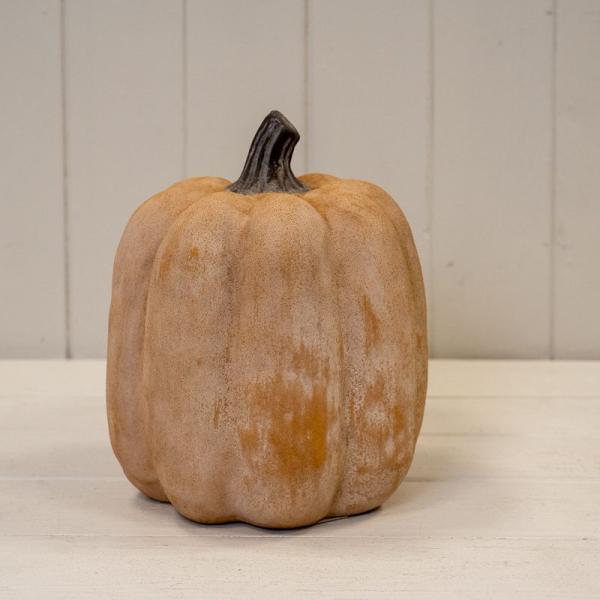 Pale Orange Ceramic Jack O'Lantern Pumpkin Ornament in Large