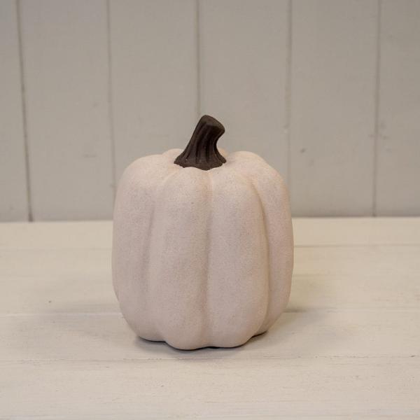 Medium Cotton White Ceramic Jack O'Lantern Pumpkin Ornament