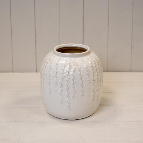Small Cream Ceramic Ribbed Vase