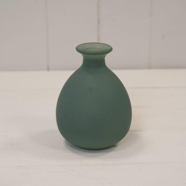 Matt Green Glass Bud Vase D9.2 x H12cm Weight-240g CL