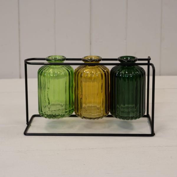 Three Glass Bottles with Stand 22 X 8 X12.5cm Weight-680g