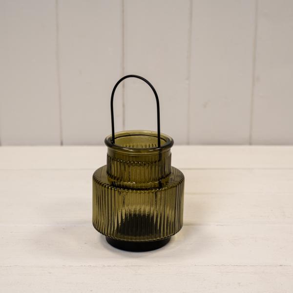 Olive Green Glass Candle Holder Small