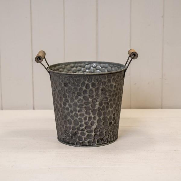 Zinc pot with hammered finish (indent) and ears D18.5cm H16.5cm