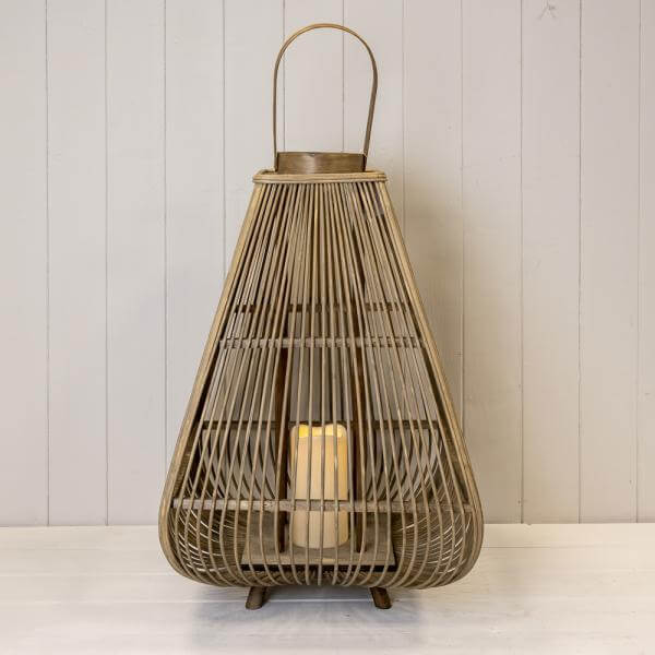 Extra Large Bamboo Lantern with LED Candle H96, D37cm placed on a white surface, featuring an elegant design.