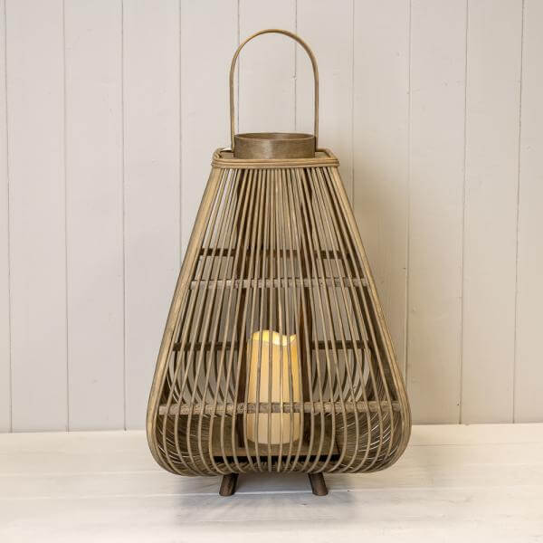 Large Bamboo Lantern with LED Candle H48, D33cm displayed in a cozy setting, showcasing its elegant design.
