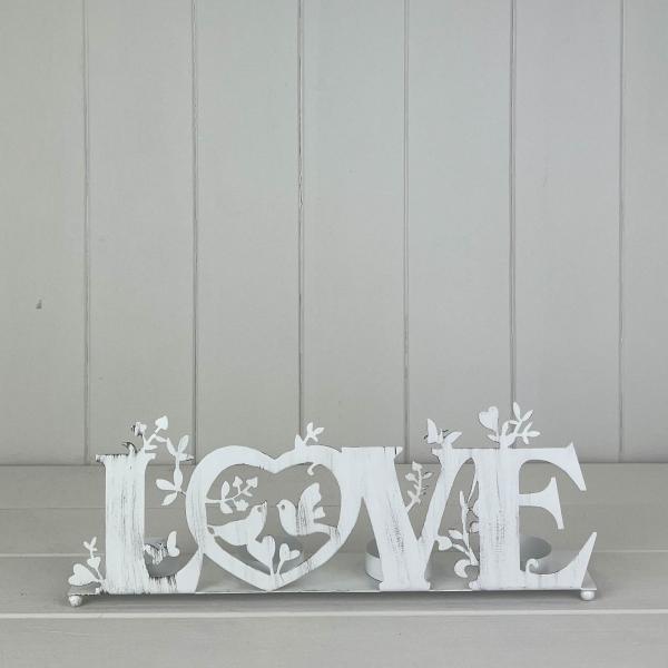 LOVE Tealight Holder 31cm with decorative floral elements, perfect for home décor.