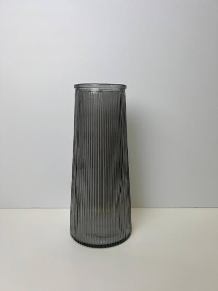 Smoky Grey Tall Ribbed Vase H22.5cm D10cm Weight-595g