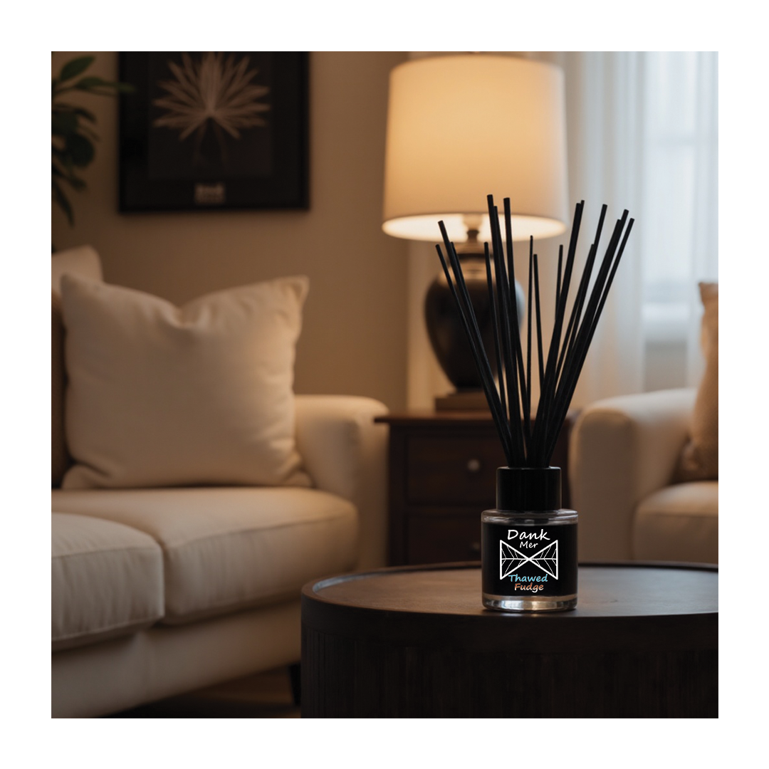 Thawed Fudge Single Diffuser displayed in a cozy living room setting with plush furniture and warm lighting.