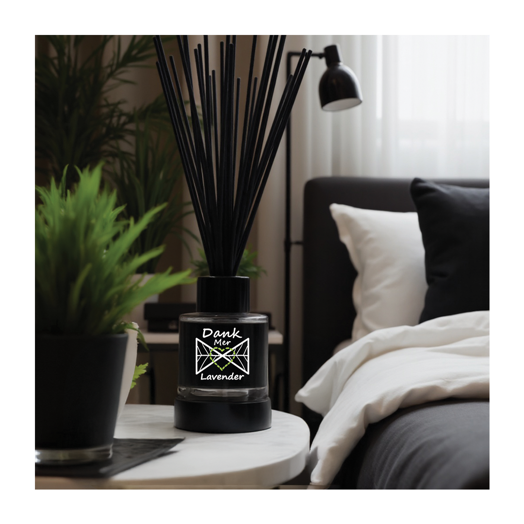 Lavender Essential Oil Single Diffuser displayed in a cozy living room setting with greenery and soft textiles.
