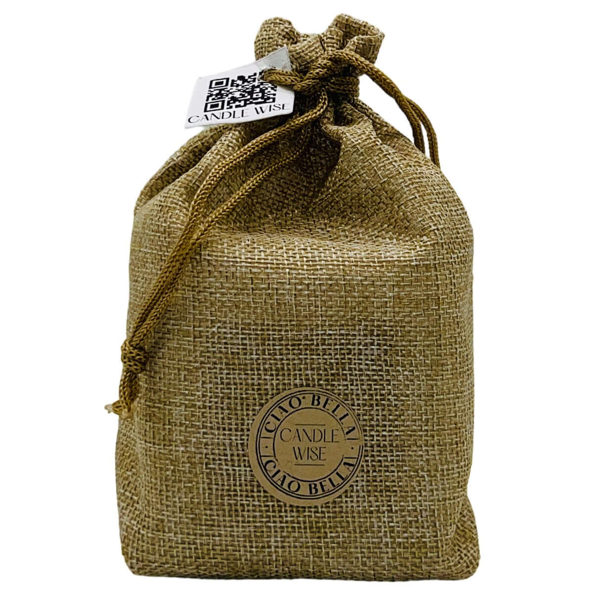 Ciao Bella Large Scented Candle packaged in a rustic sack, showcasing its unique and vibrant essence.