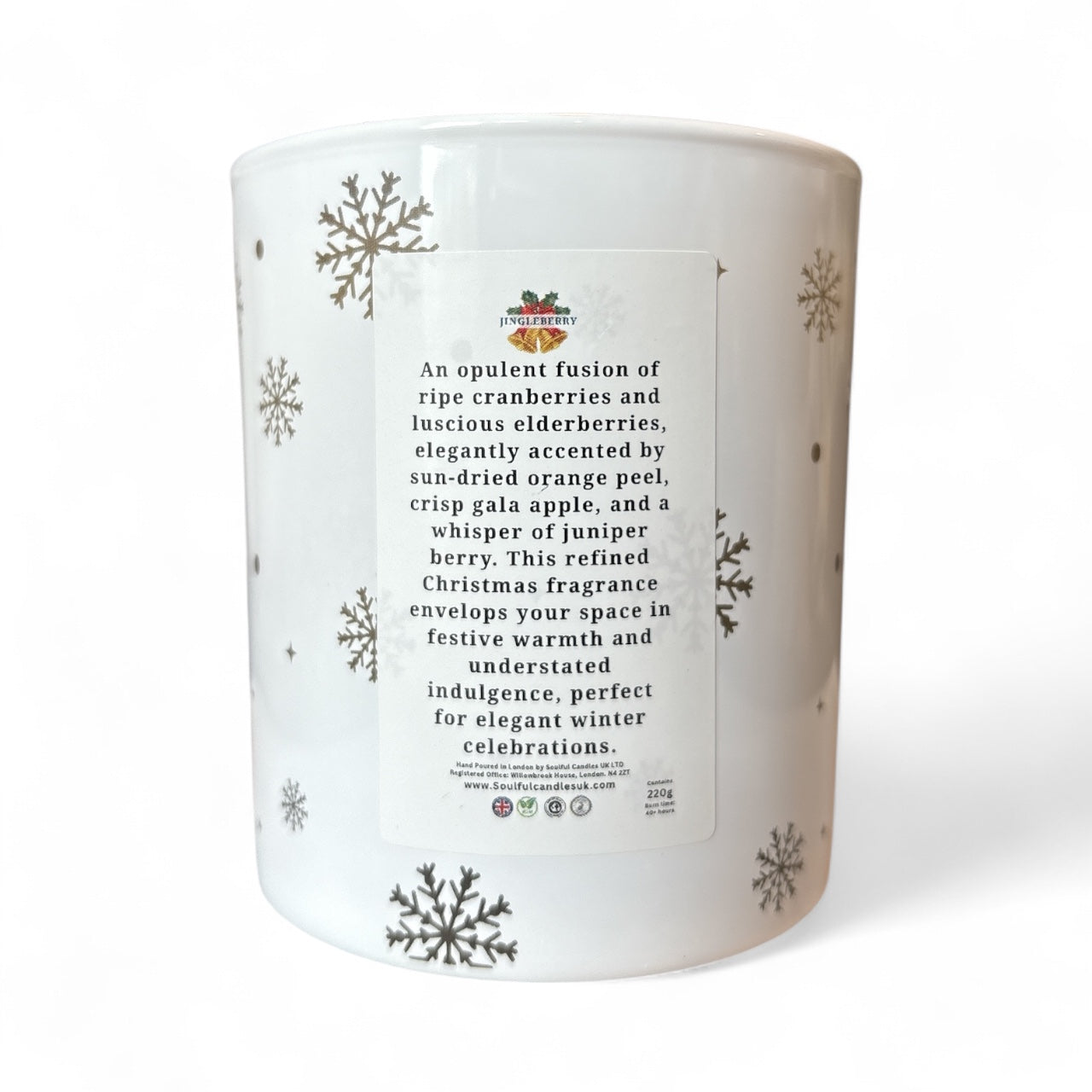 Jingleberry Christmas Candle by Soulful Candles – 30cl Luxury Soy, Hand-poured, Cranberry Elderberry, Vegan, UK