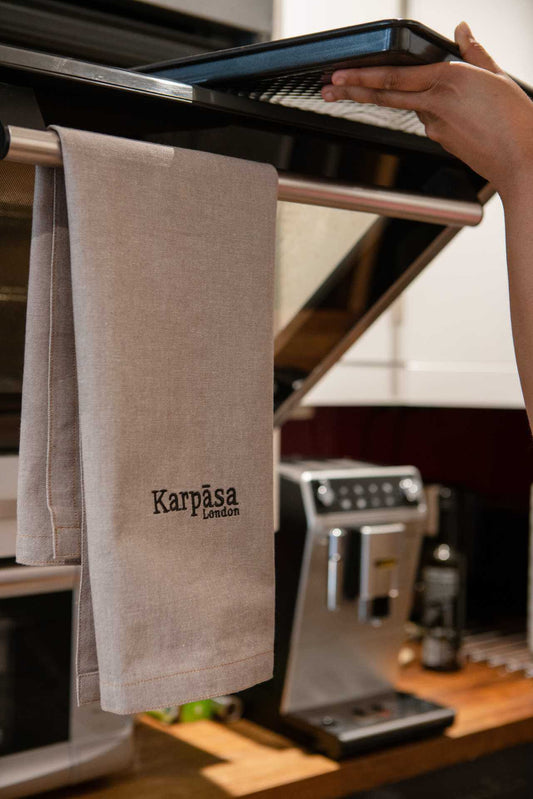Kitchen Towel Grey - Pack of 2 - Organic Cotton hanging in a modern kitchen from Karpasa London.