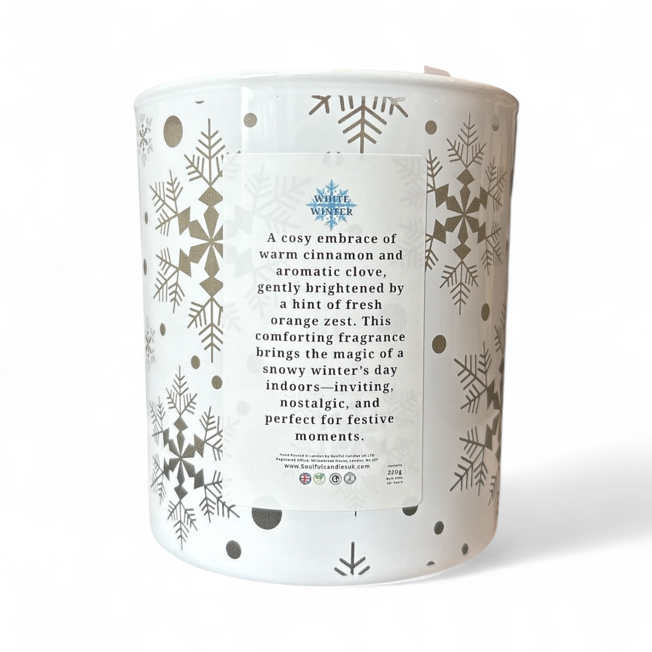 White Winter Christmas Candle by Soulful Candles – 30cl Luxury Soy, Hand-poured, Cinnamon Clove Orange, Vegan, UK