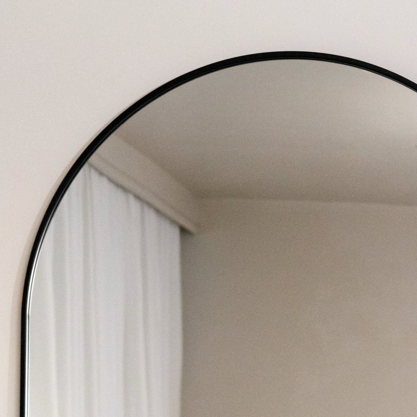 Akiko - Full Length Black Metal Arched Mirror - 160cm x 60cm, featuring a minimalist arched design.