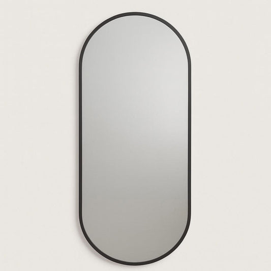 Emi - Full Length Black Metal Runway Oval Mirror - 180cm x 80cm displayed on a neutral background.