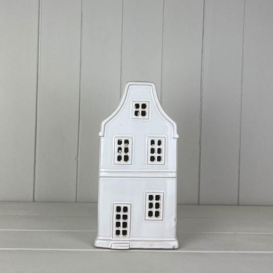 White Ceramic House Ornament with LED (19.5cm)