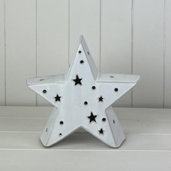 Large White Ceramic Star Ornament with LED