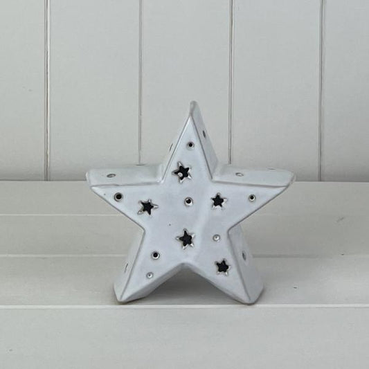 Medium White Ceramic Star Ornament with LED