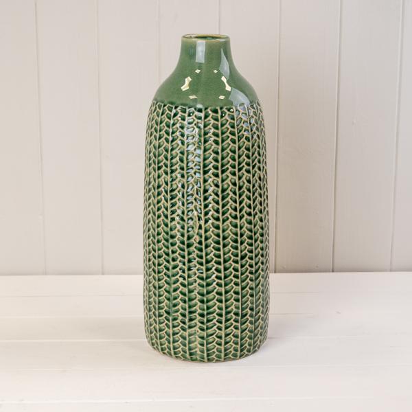Green Ceramic Vase (37.5cm) TD(ext)5.8/(int)4.5cm BD14.5 x H37.5cm