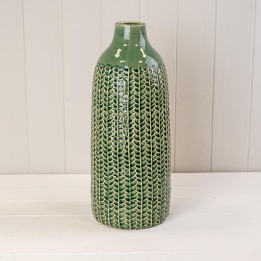Green Ceramic Vase (37.5cm) TD(ext)5.8/(int)4.5cm BD14.5 x H37.5cm