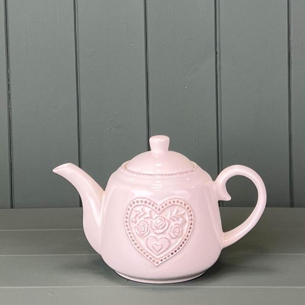 White Ceramic Teapot with Floral Heart Detail