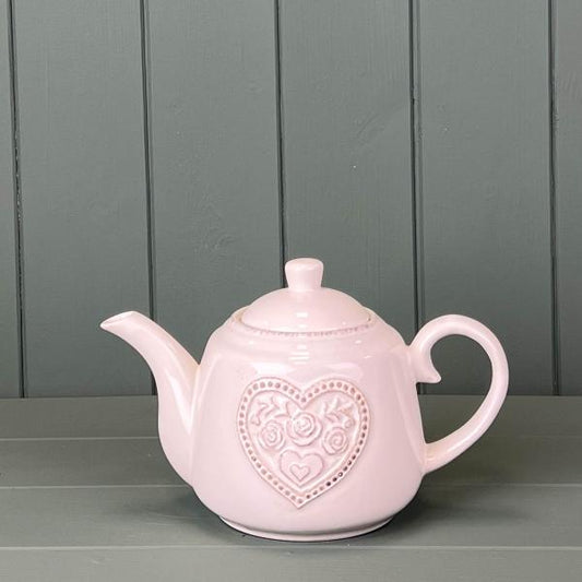 White Ceramic Teapot with Floral Heart Detail
