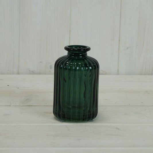 Green Ribbed Glass Bottle H10cm x TD3.7cm B5cm W 0.2Kg