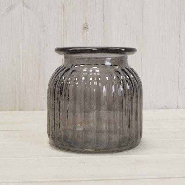 Smoky Grey Ribbed Vase D14.8cmx  H14.7cm