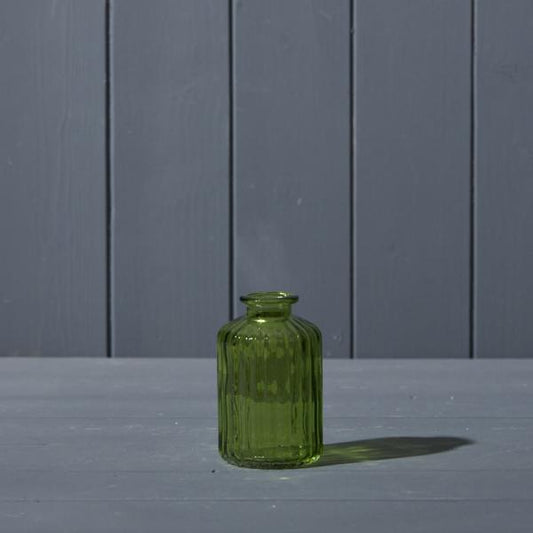 Emerald Green Ribbed Glass Bottle D6.3 x H10cm