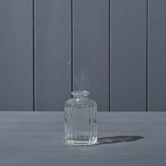 Clear Ribbed Glass Bottle H10cm x D3.7
