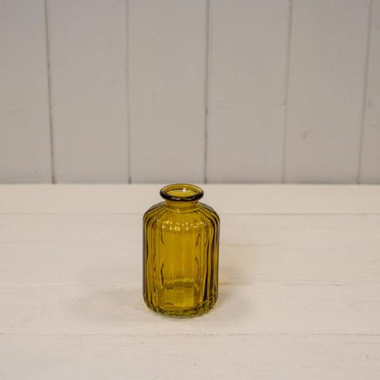 Yellow Ribbed Glass Bottle D6.3 xH 10cm