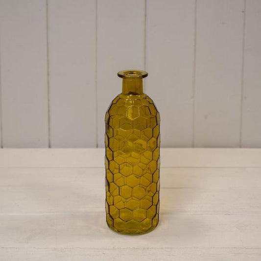 Yellow Honeycomb Glass Bottle D7 x H20cm