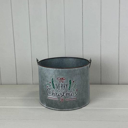 Metal Bucket Merry Christmas with Over Handle