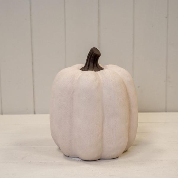 Cotton White Ceramic Jack O'Lantern Pumpkin Ornament in Large