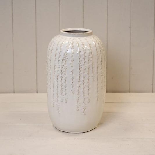 Large Cream Ceramic Ribbed Vase