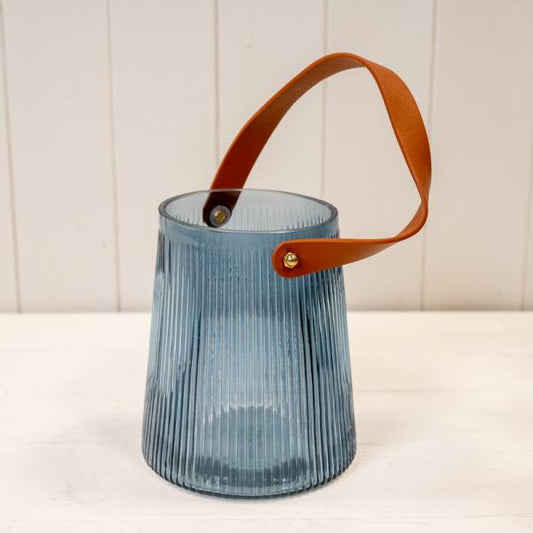 Blue Glass Lantern L13.1cm W13.1cm H15.3cm