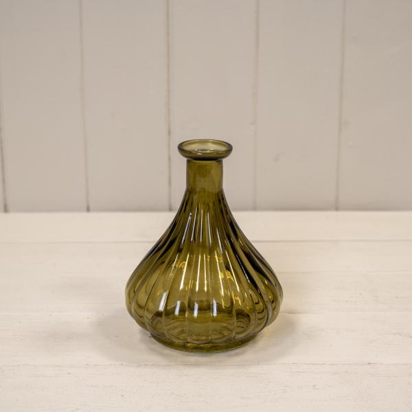 Olive Green Ribbed Bud Vase