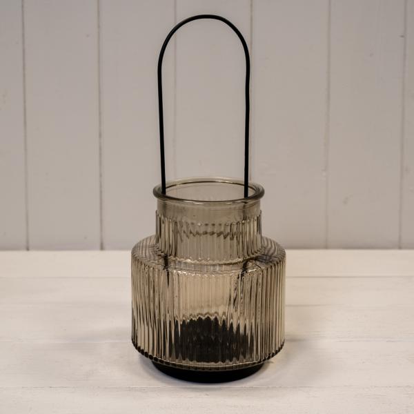 Smokey Brown Large Glass Candle Holder with handle