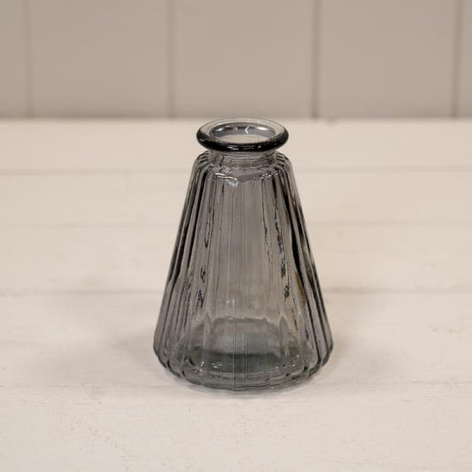 Smoky Grey Ribbed Glass Bottle L7.4cm W7.4cm H9.9cm W150g