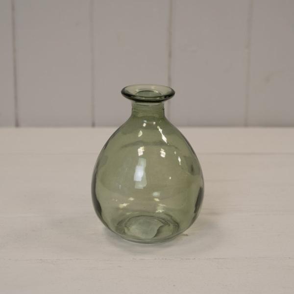 Vintage Green Glass Bud Vase D9.2 x H12cm  Weight-242g