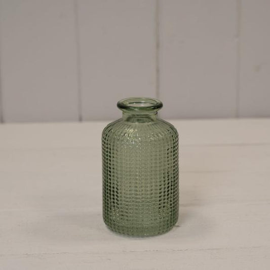 Vintage Green Dimpled Glass Bottle D6.3 x H10cm