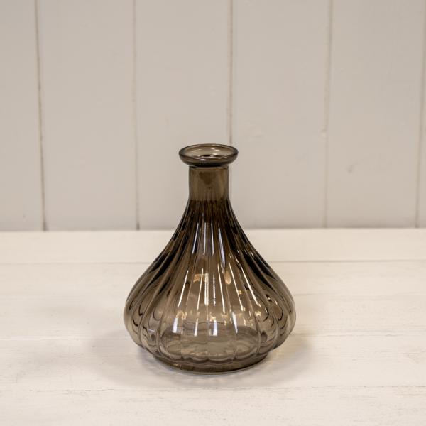 Warm Grey Ribbed Bud Vase