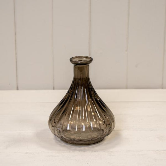 Warm Grey Ribbed Bud Vase
