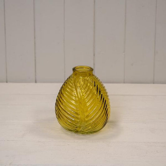 Yellow Glass Leaf Bottle H13cm W12cm D11cm  Weight-329g