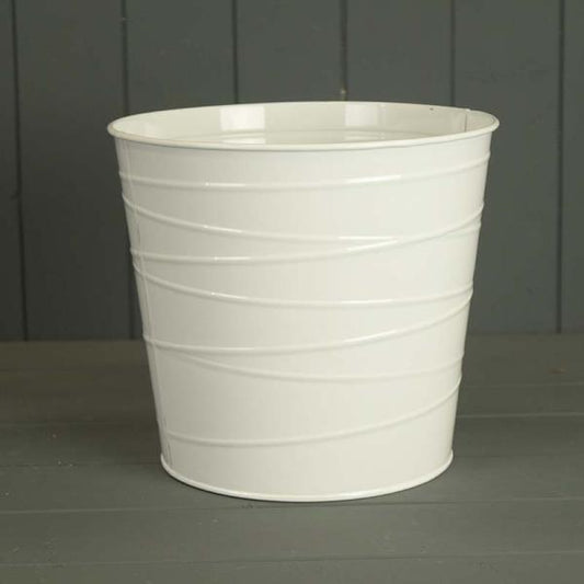 23cm White Zinc Pot (with drainage Holes)